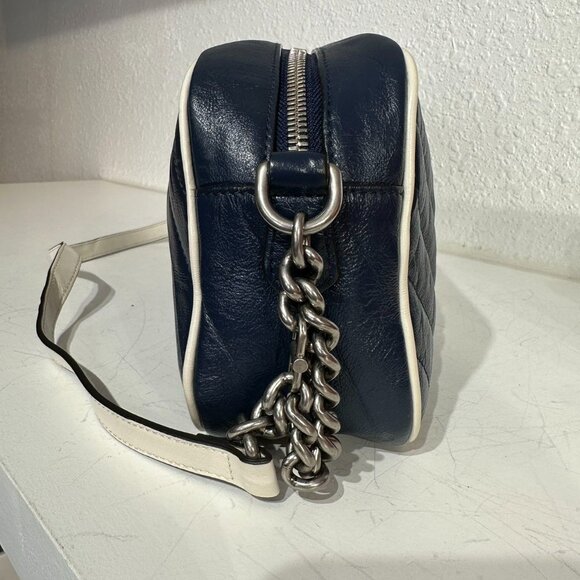 Gucci GG Logo Navi Blue Leather Marmont Shoulder Bag Crossbody - Picture 3 of 9